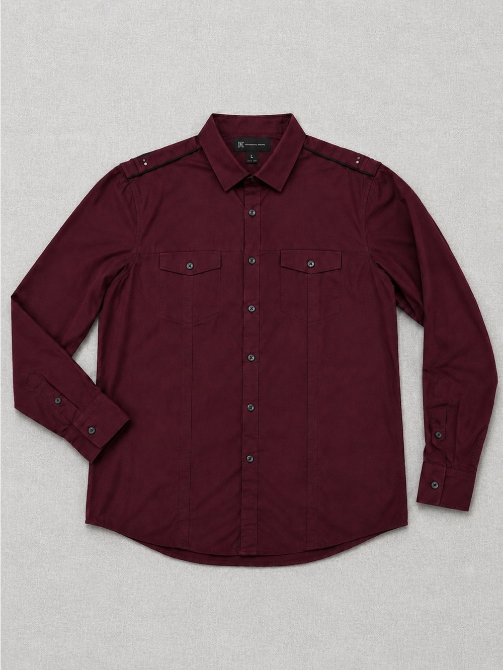 INC International Concepts Burgundy Military Button Shirt Men’s Large